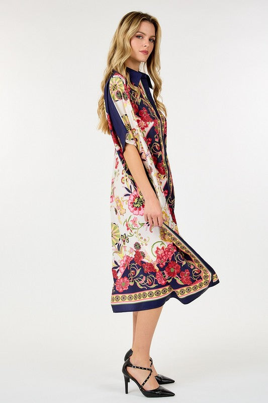 Oversized 3/4 Sleeve Mutli Print Relaxed Dress