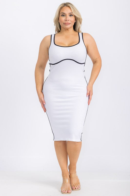 Plus Size Seamless Scoop Neck Contrast Trim Bodycon Dress