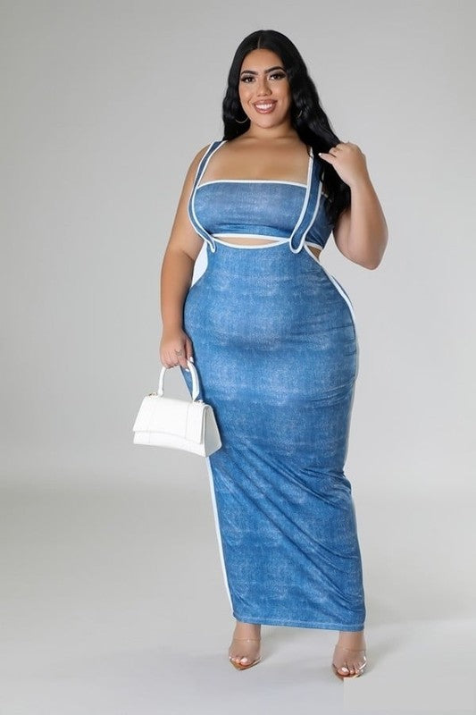 Plus Size Sleek Coordination Strap-Adorned Tube Top Skirt