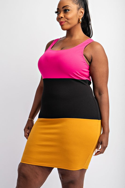 Plus Size Color Block Tank Mini Dress