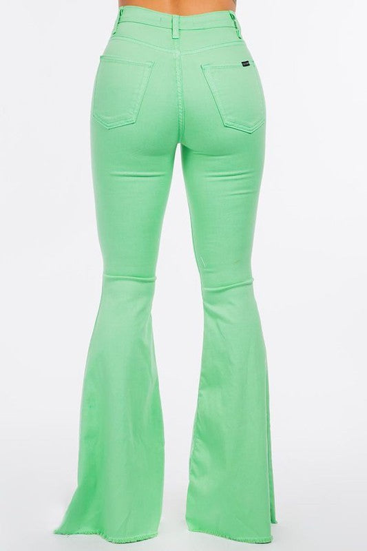 High Waisted Bell Bottom Jean in Lime