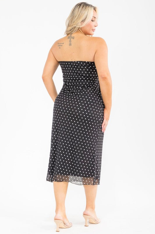 Plus Size Polka Tube Midi Dress