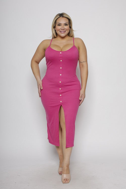 Women's Plus Size Ribbed Front Slit Knit Midi Dress