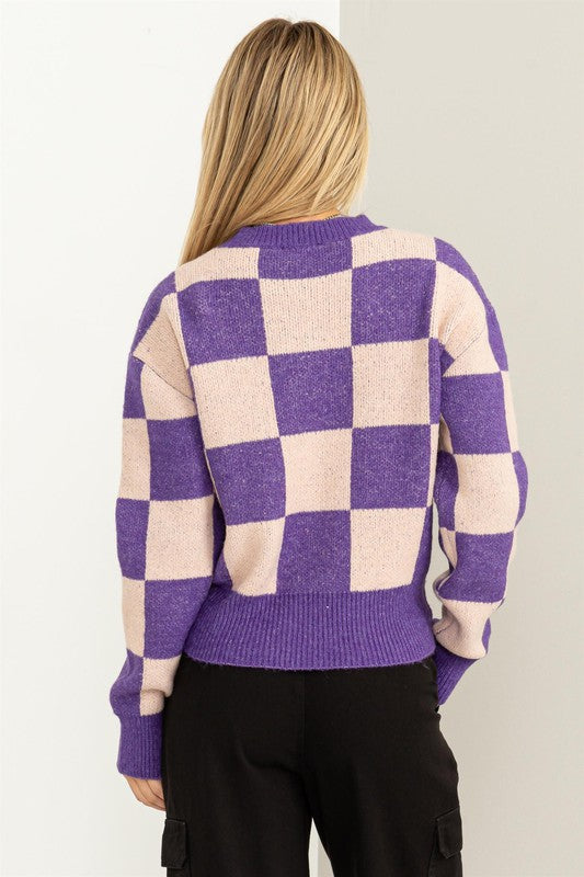 Women's Weekend Chills Checkered Long Sleeve Sweater