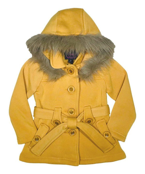 Girl Fleece Coat with Detachable Fur Lined Hood