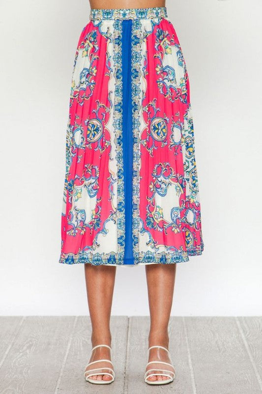 Baroque Pleated  Printed Skirt