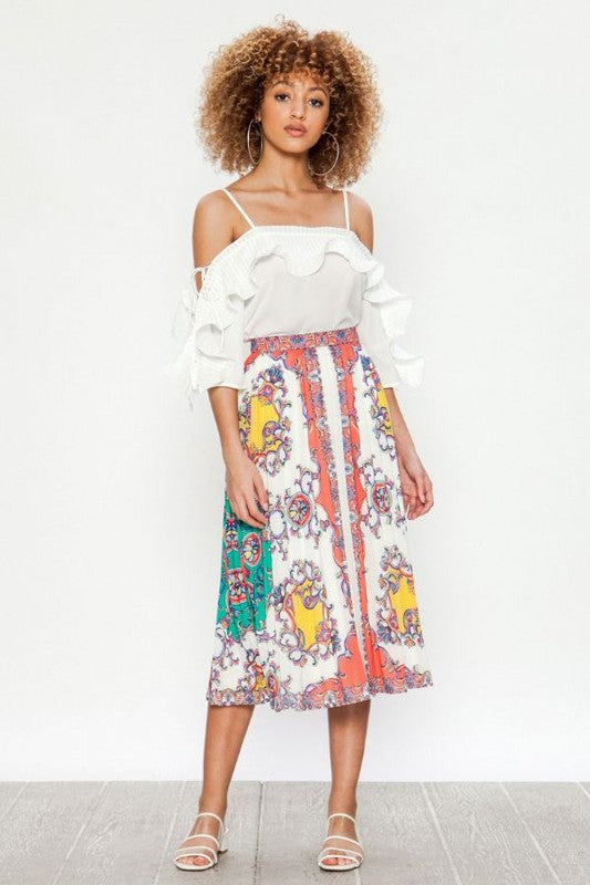 Baroque Pleated  Printed Skirt