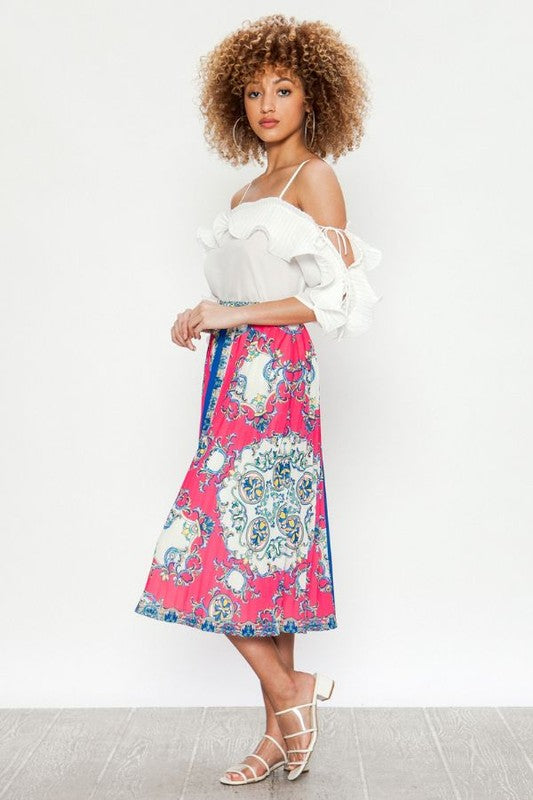 Baroque Pleated  Printed Skirt