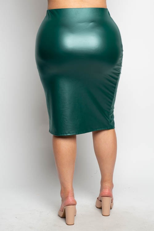 Plus Size Pu Leather Sexy Slit Pencil Skirt