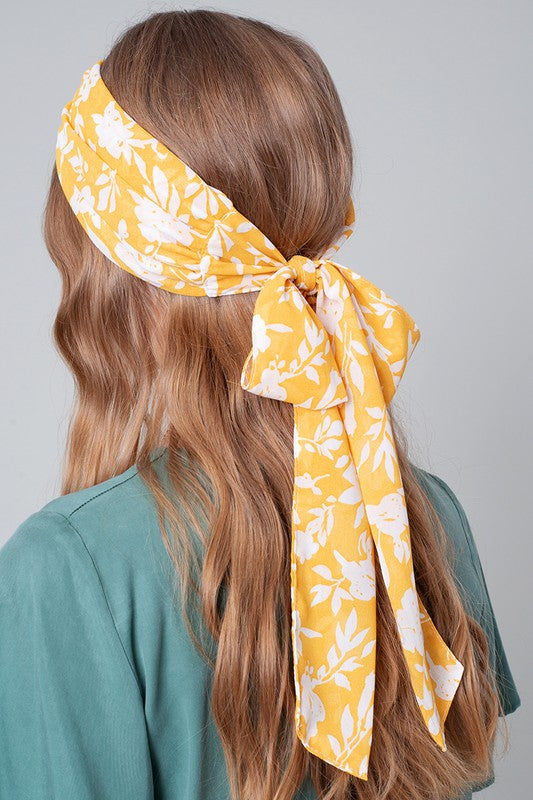 Yellow Floral Print Twisted Headband