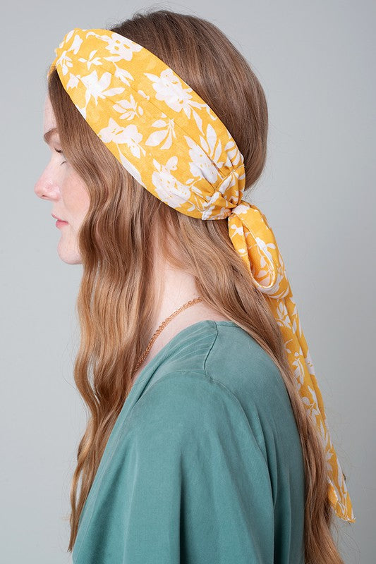 Yellow Floral Print Twisted Headband