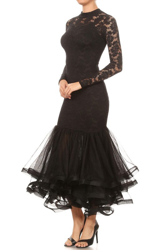 Women's Black Bodycon Mermaid Lace Dress