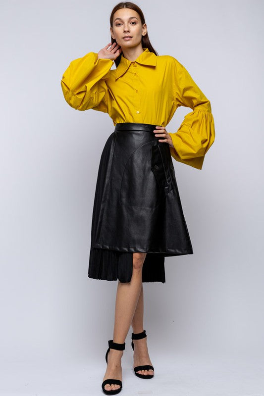 Women's Asymmetrical Pleated Faux Leather Skirt