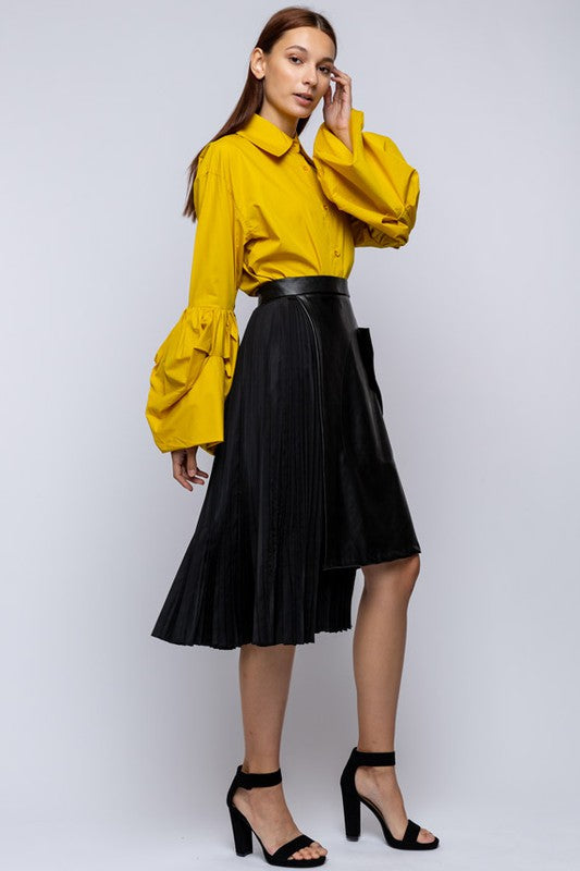 Women's Asymmetrical Pleated Faux Leather Skirt