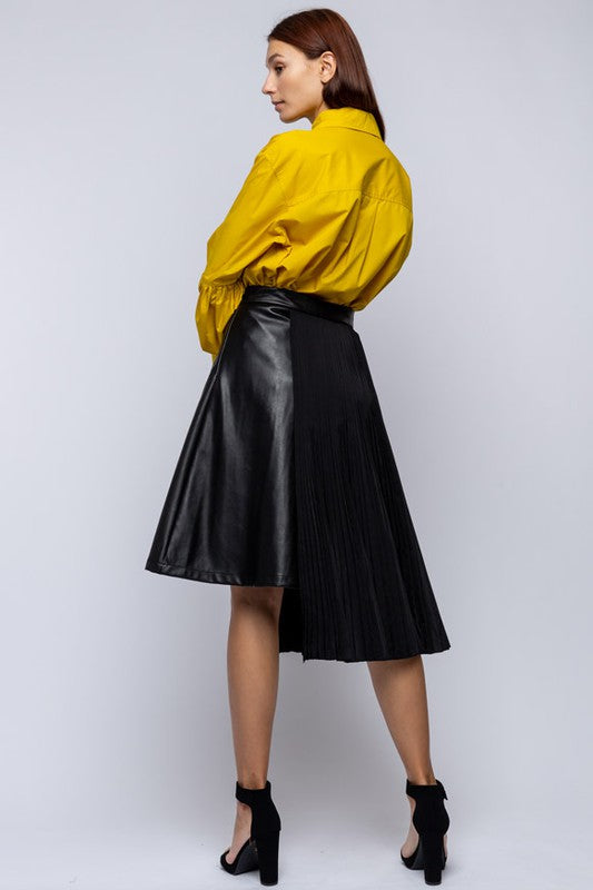 Women's Asymmetrical Pleated Faux Leather Skirt