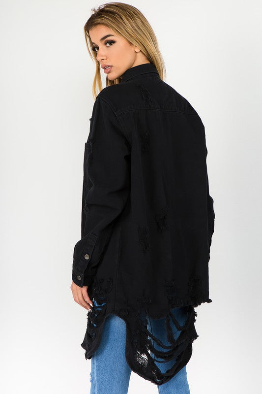 Women's Long Oversized Denim Shirt Jacket – BPosh Beauty Bar