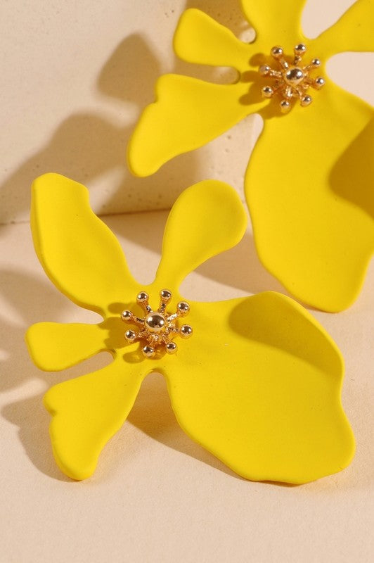 Floral Color Coated Metal Stud Earrings