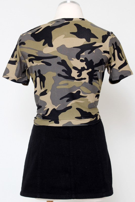 Women's Casual Camo Printed Patch Top