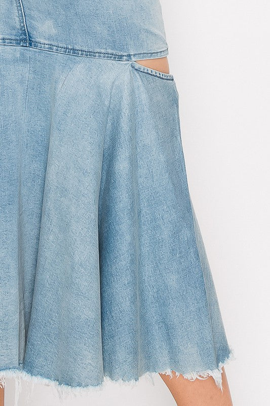 Women's Vintage Wash Midi Flared Skirt