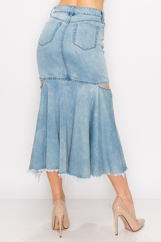 Women's Vintage Wash Midi Flared Skirt
