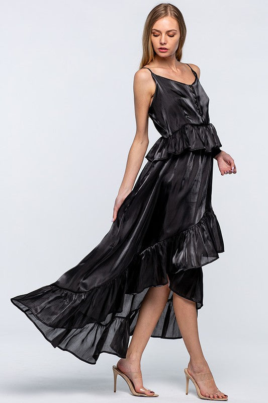 Women's Asymmetric Silk Dress with Ruffles