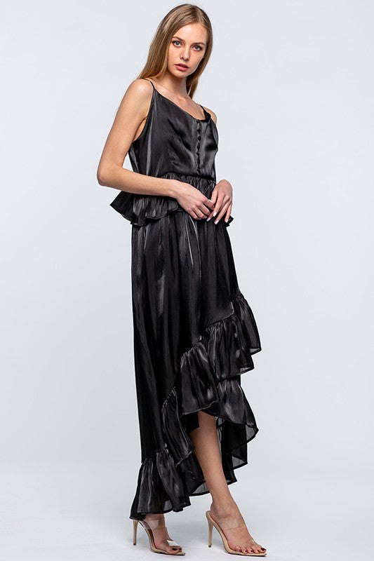 Women's Asymmetric Silk Dress with Ruffles
