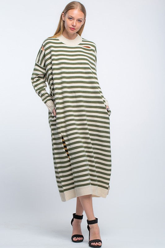 Women's Striped Oversized Long Sweater Dress