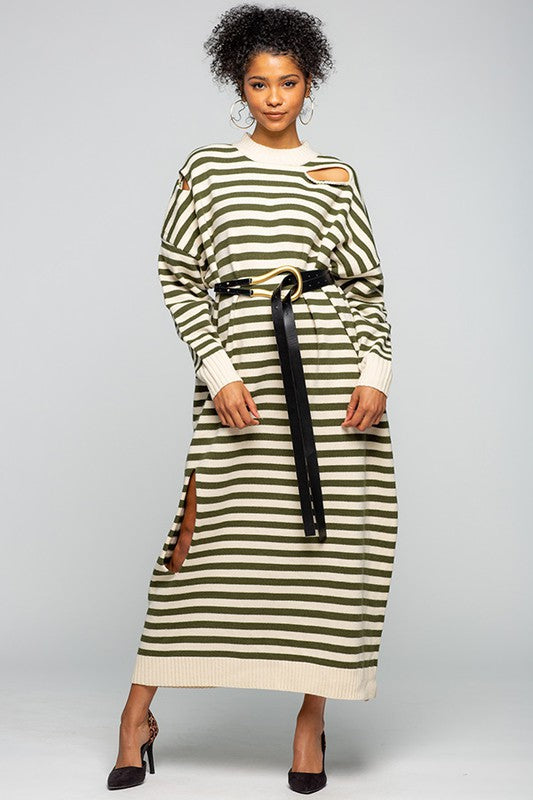 Women's Striped Oversized Long Sweater Dress