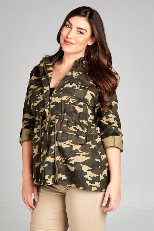 Plus Size Camouflage Anorak Hooded Jacket