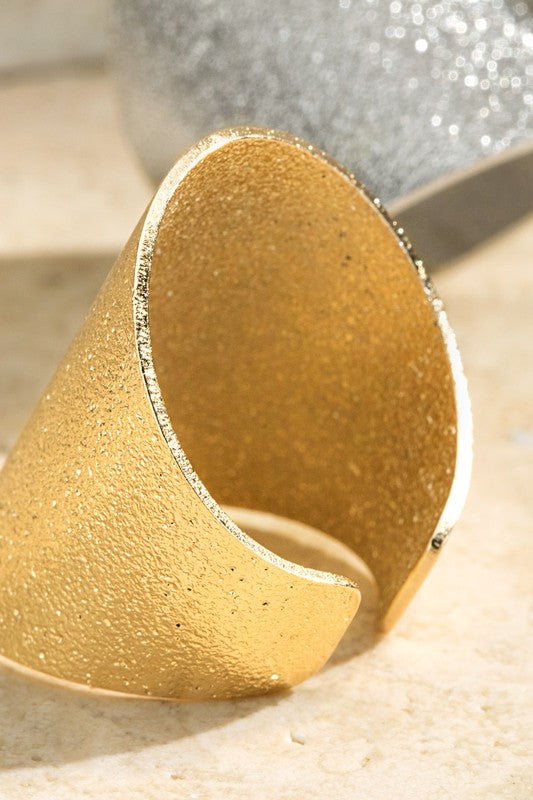 Shiny Textured Brass Wide Ring