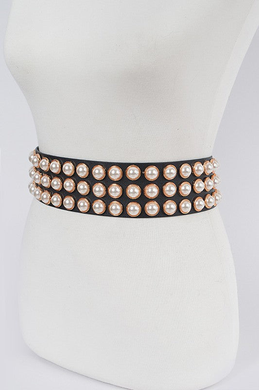 Full Pearl Studded Waist Belt