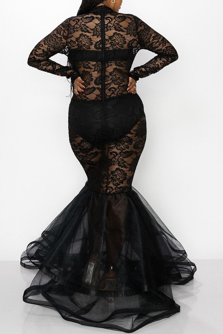 Plus Bodycon Mermaid Black Lace Dress