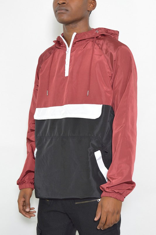 Men's Color Block Anorak Pullover Windbreaker Jacket