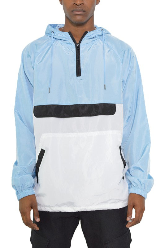 Men's Color Block Anorak Pullover Windbreaker Jacket