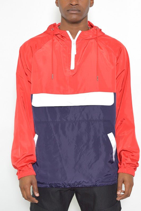 Men's Color Block Anorak Pullover Windbreaker Jacket