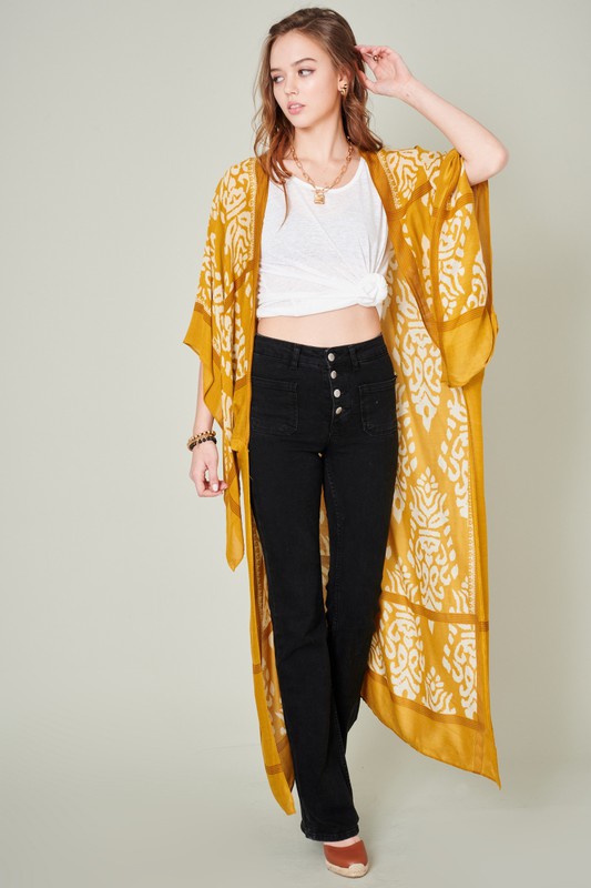 Long Mixed Print Kimono