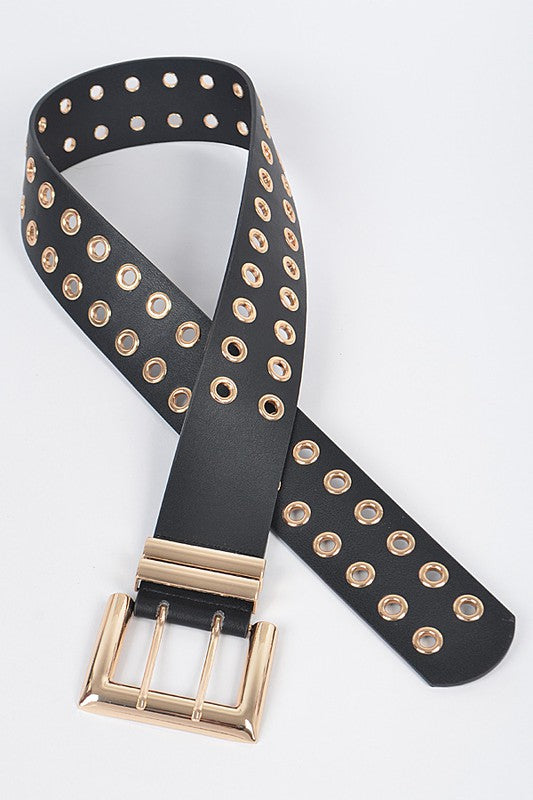 Full Eyelet Grommet PU Leather Waist Belt
