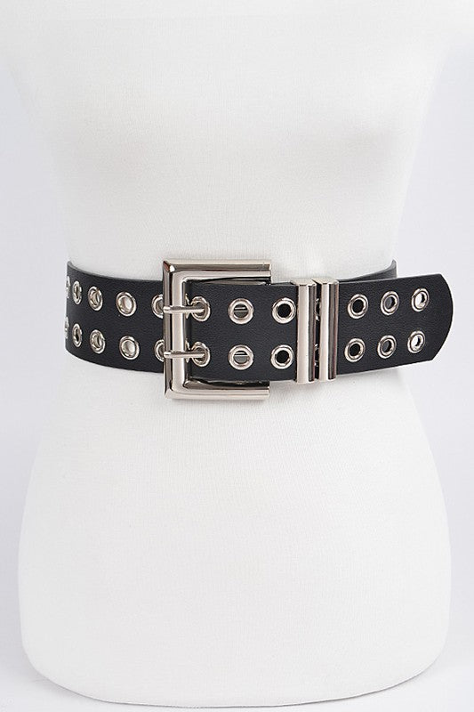 Full Eyelet Grommet PU Leather Waist Belt