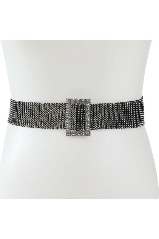 Rectangle Point Buckle Pave Pin Rhinestone Belt