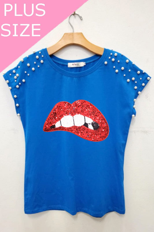 Plus Short Sleeve Top with Pearls Graphic Top