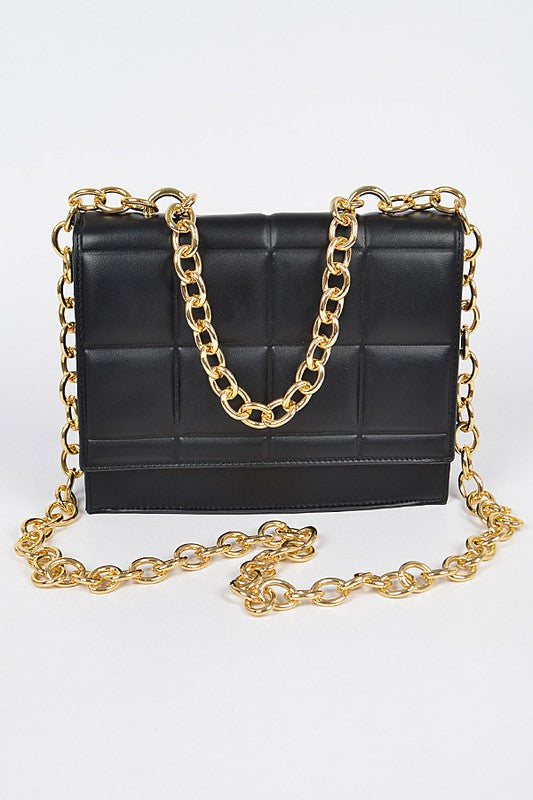 Quilted Faux Leather Chain Crossbody Handbag