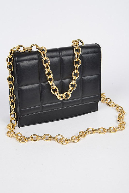 Quilted Faux Leather Chain Crossbody Handbag