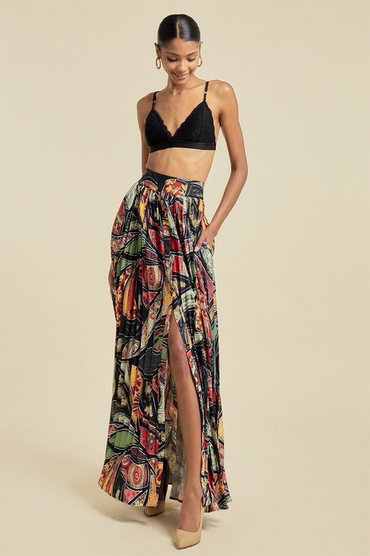 Women's Printed and Pleated Open Skirt