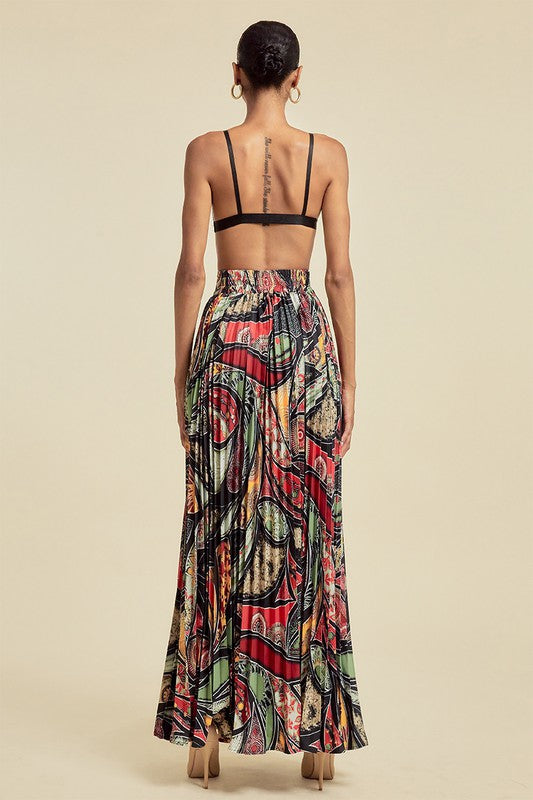 Women's Printed and Pleated Open Skirt