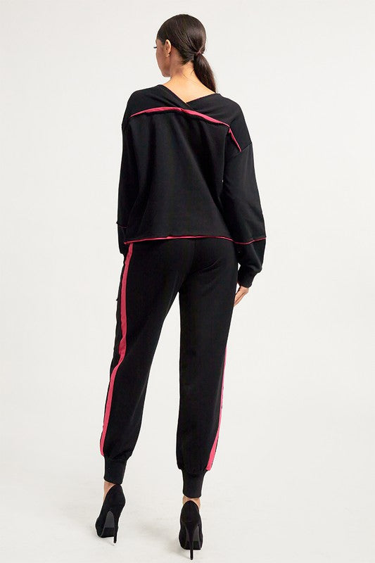 Women's Pocketed Jogger Pants Set with Ring and Pins Detail