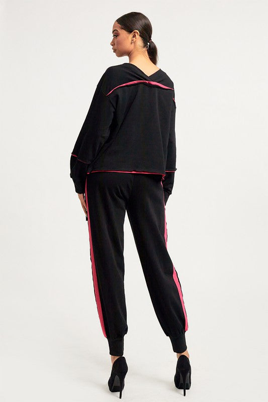 Women's Pocketed Jogger Pants Set with Ring and Pins Detail