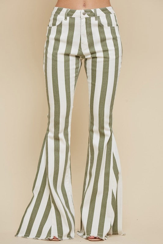 Women's Fashion Striped Bell Bottom Jeans