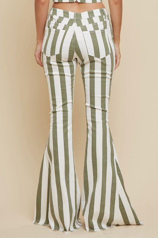 Women's Fashion Striped Bell Bottom Jeans
