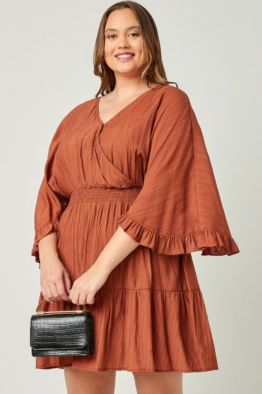 Plus Size Exaggerated Open Ruffled Dolman Sleeve Dress