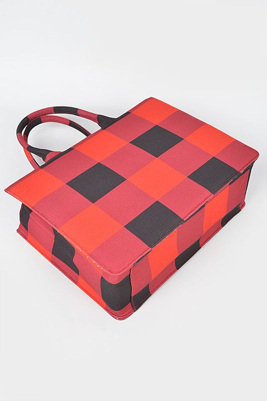 Checkered Woven Canvas Tote Bag